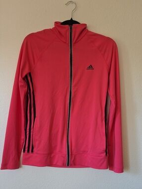 adidas Pink Full-Zip Track Jacket with Black Stripes